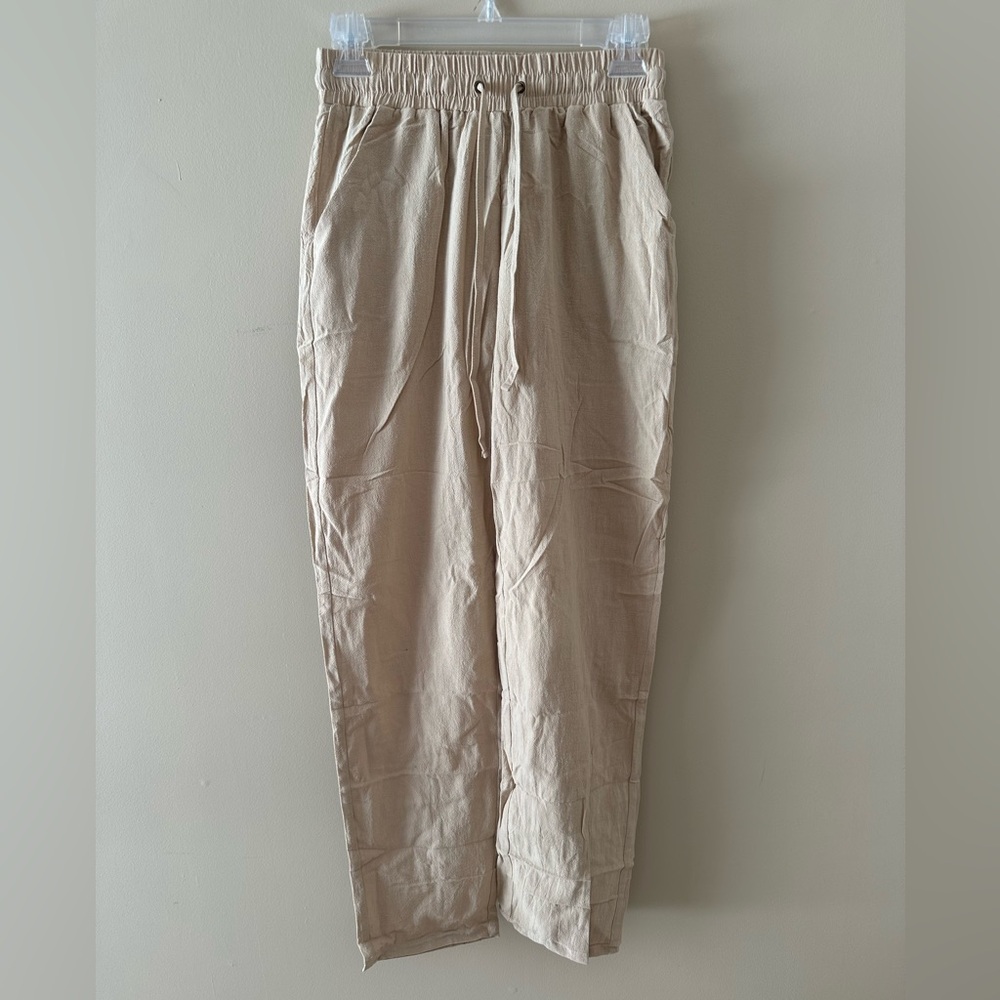 Women’s Summer Lightweight Relaxed Fit Pants with Pockets Beige Size S.